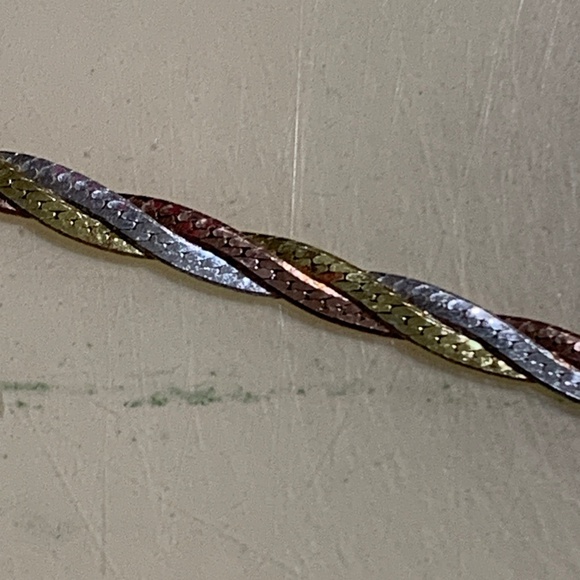 Italy 925 Tri Color Braided Necklace 18” - Picture 3 of 13